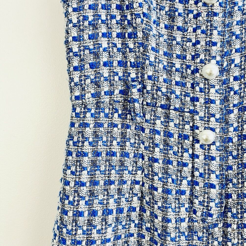 Jealous Tomato Blue & White Tweed Cropped Wide Leg Jumpsuit Sleeveless EUC Sz SM - Picture 8 of 16